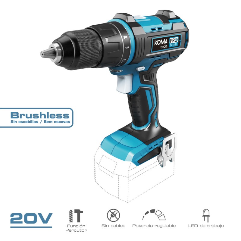 Taladro percutor / atornillador brushless 20 v (sin batería ni cargador)