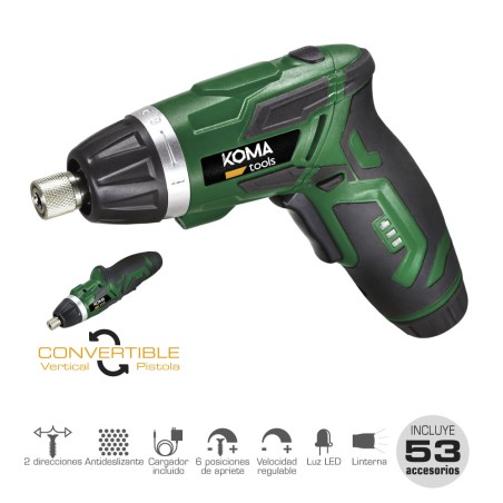 Atornillador a bateria reversible, 3,6v litio-ion 1300 mah, con 53 accesorios, 175 x 148 mm