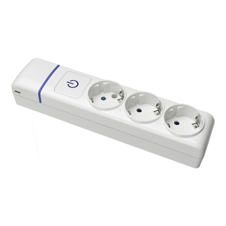 Base múltiple de 3 tomas 2p+t, 16 a 250 v con interruptor luminoso.