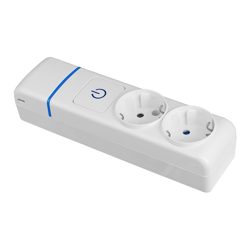 Base múltiple de 2 tomas 2p+t, 16 a 250 v con interruptor luminoso.