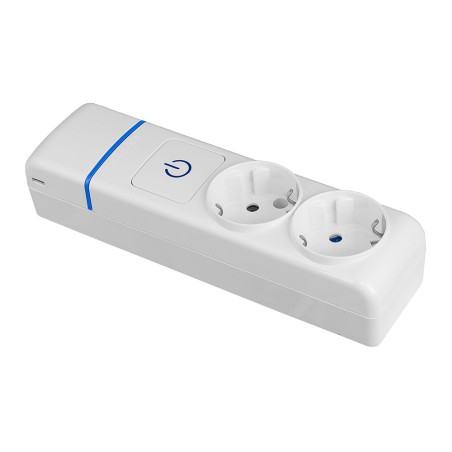 Base múltiple de 2 tomas 2p+t, 16 a 250 v con interruptor luminoso.