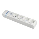 Base múltiple de 4 tomas 2p+t, 16 a 250 v con interruptor luminoso.