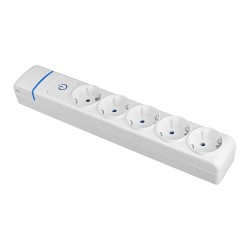 Base múltiple de 5 tomas 2p+t, 16 a 250 v con interruptor luminoso.