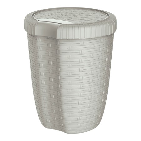 Cesto con tapa color crema imitación mimbre / rattan 8 l, ø23 x 29 cm