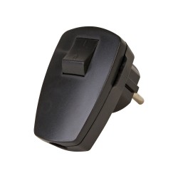 Clavija 2p+t angular negra con interruptor 3x1,5mm 16a. kopp