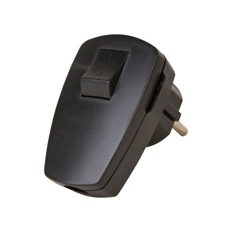 Clavija 2p+t angular negra con interruptor 3x1,5mm 16a. kopp