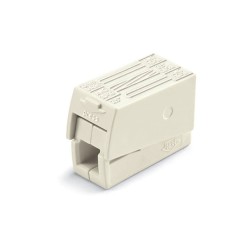 Conector rápido en linea presilla 3 vias, 2 rígidos + 1 rígido, semirígido o flexible ø máximo 2,5 mm, blanco