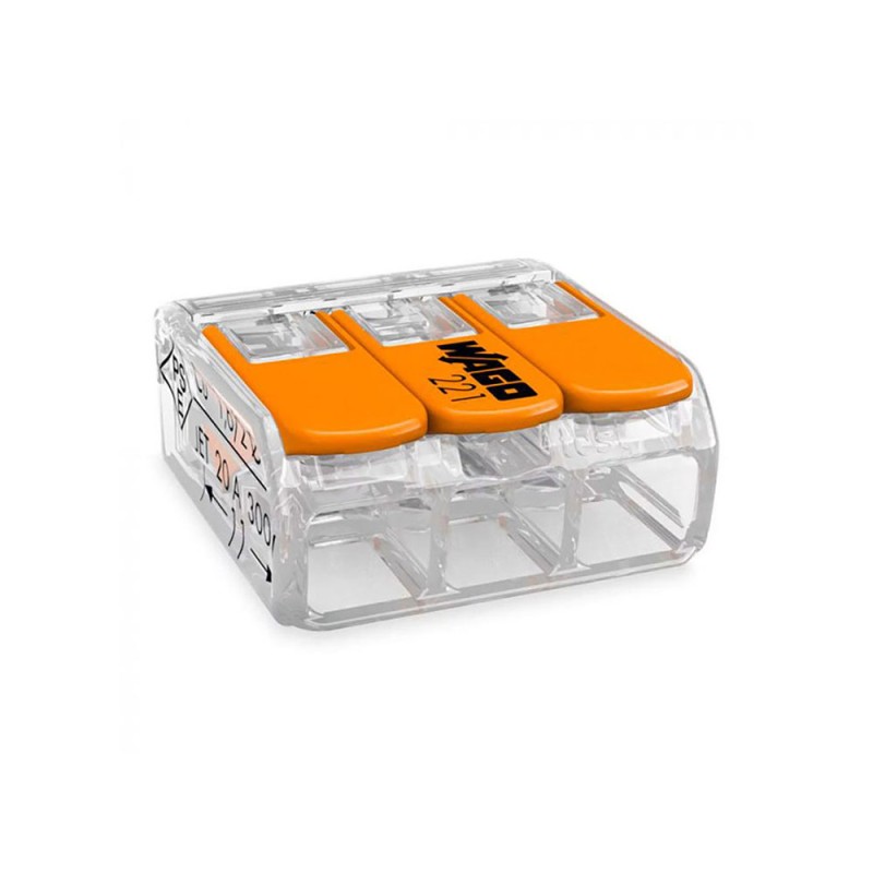 Conector rápido con palanca 3 vias, ø maximo 4 mm, 450 v , 32 a transparente 18,8 x 18,6 x 8,4 mm