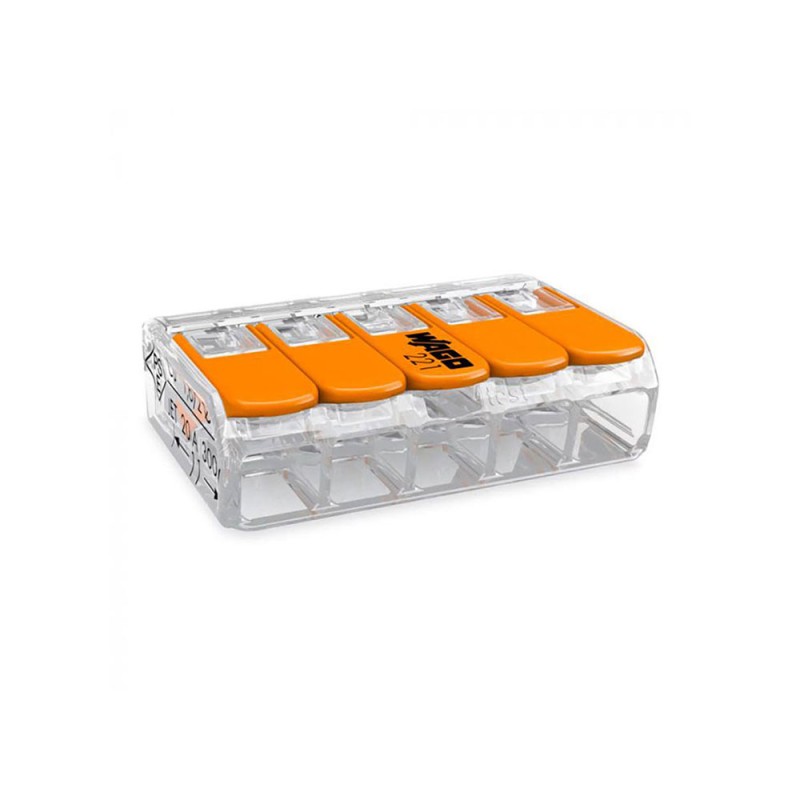 Conector rápido con palanca 5 vias, ø maximo 4 mm, 450 v , 32 a transparente 30 x 18,6 x 8,4 mm
