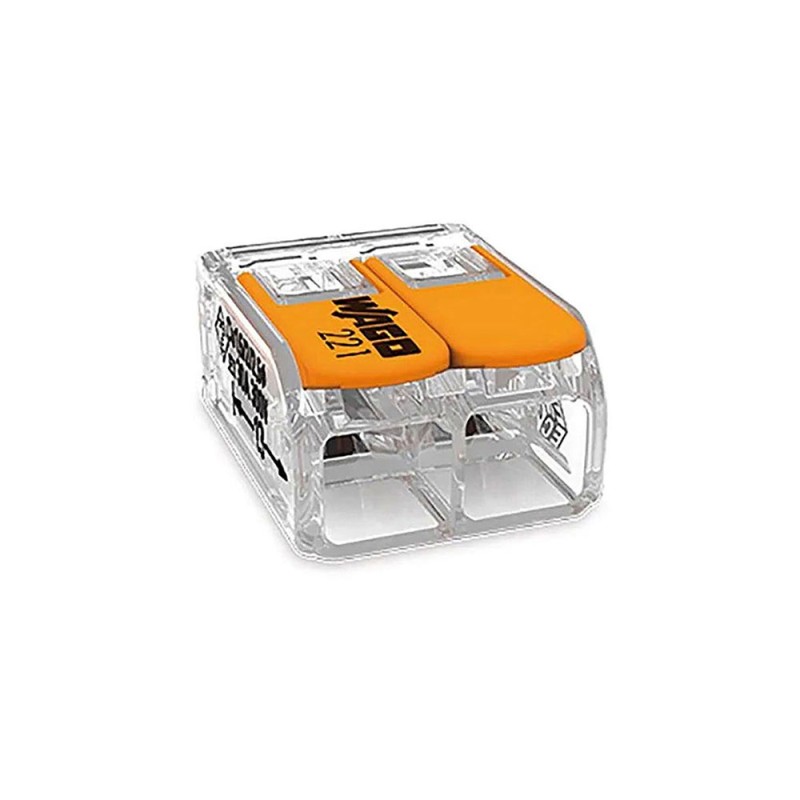 Conector rápido con palanca 2 vias, ø maximo 6 mm, 450 v , 41 a transparente 16 x 21,1 x 10,1 mm