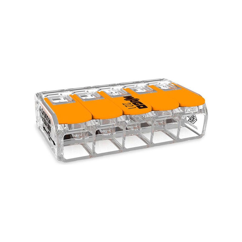 Conector rápido con palanca 5 vias, ø maximo 6 mm, 450 v , 41 a transparente 36 x 21,1 x 10,1 mm