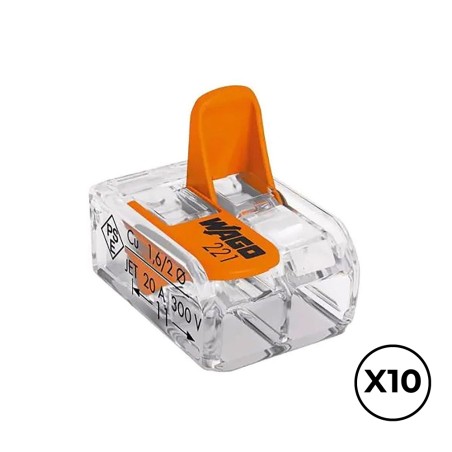 Conector rápido con palanca 2 vias, ø maximo 4 mm, 450 v , 32 a transparente 13,2 x 18,6 x 8,4 mm, 10 uds