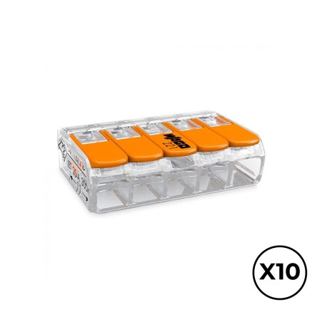 Conector rápido con palanca 5 vias, ø maximo 4 mm, 450 v , 32 a transparente 30 x 18,6 x 8,4 mm, 10 uds