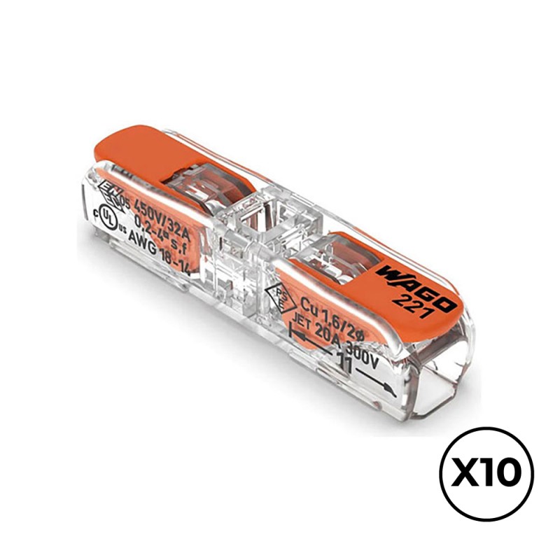 Conector rápido en linea con palanca 2 vias, ø maximo 4 mm, 450 v , 32 a transparente 8,1 x 35,5 x 8,9 mm, 10 uds