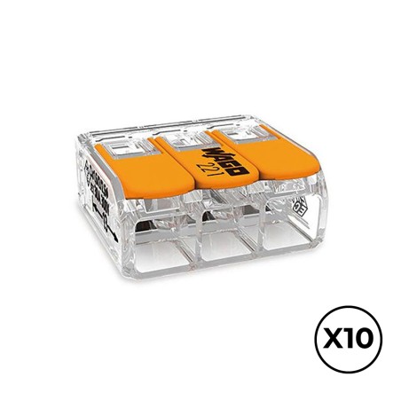 Conector rápido con palanca 3 vias, ø maximo 6 mm, 450 v , 41 a transparente 22,9 x 21,1 x 10,1 mm, 10 uds