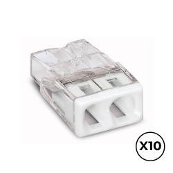 Conector rápido 2 vias, ø maximo 2,5 mm, transparente / blanca, 10 uds
