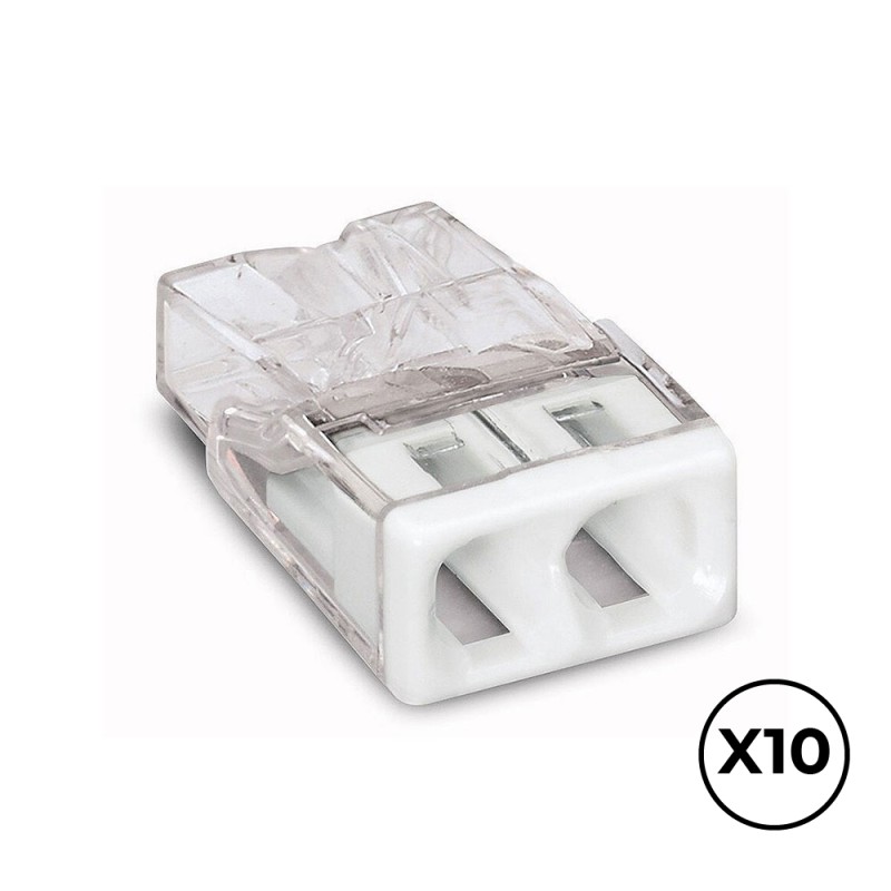 Conector rápido 2 vias, ø maximo 2,5 mm, transparente / blanca, 10 uds