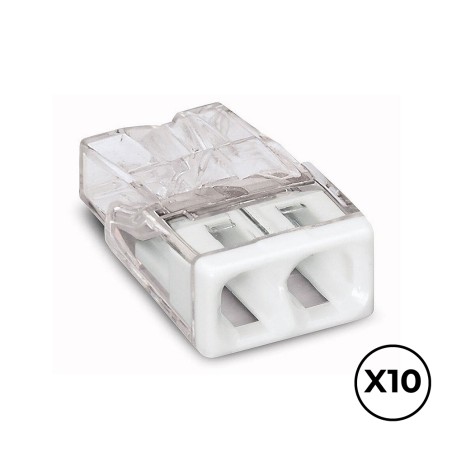 Conector rápido 2 vias, ø maximo 2,5 mm, transparente / blanca, 10 uds