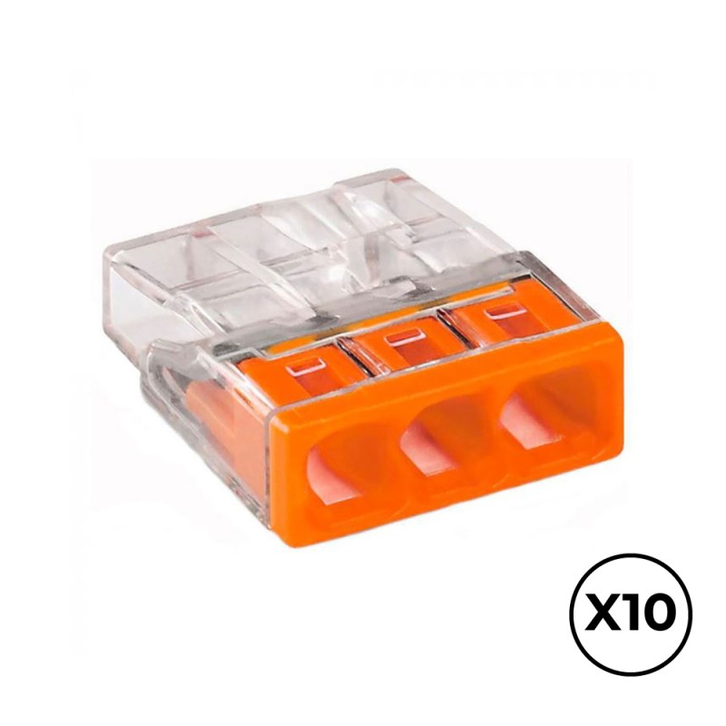 Conector rápido 3 vias, ø máximo 2,5 mm, transparente / naranja, 10 uds