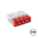 Conector rápido 4 vias, ø maximo 2,5 mm, transparente / roja, 10 uds