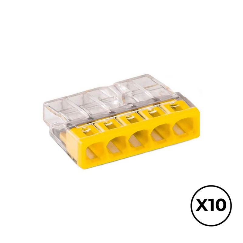 Conector rápido 5 vias, ø máximo 2,5 mm, transparente / amarilla, 10 uds