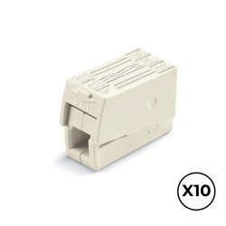 Conector rápido en linea presilla 3 vias, 2 rígidos + 1 rígido, semirígido o flexible ø máximo 2,5 mm, blanco, 10 uds