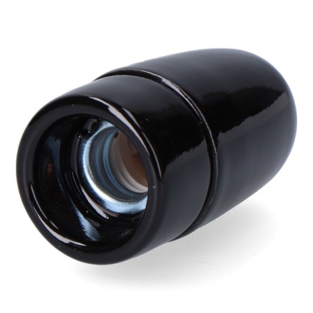 Portalámparas cerámico vintage e14, 60 w 250 v, negro, ø35 x 60 mm (retractilado)