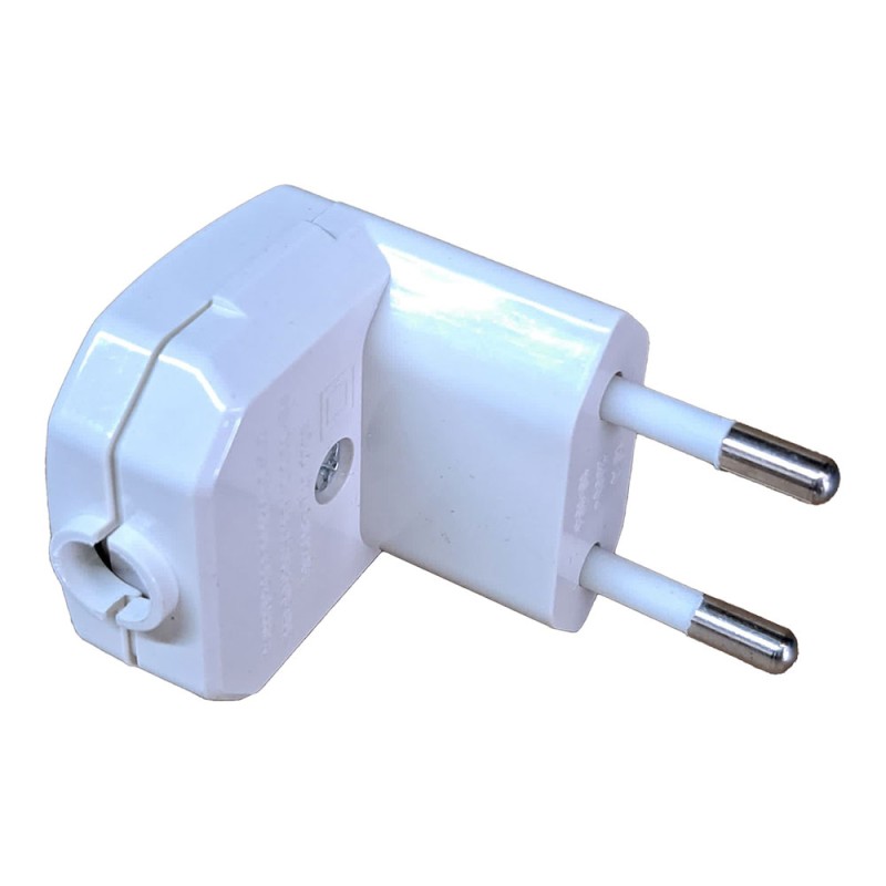 Clavija 2p 10 a 250 v acodada 90° blanco (retractilado)