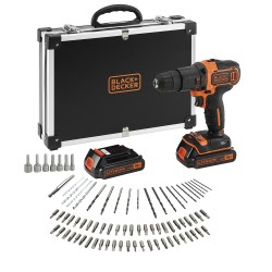 Kit taladro percutor 18 v con 2 baterías 1,5 ah de litio, cargador, 80 accesorios y maletín