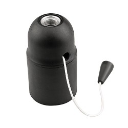 Portalamparas roscado liso con tirador e27 negro