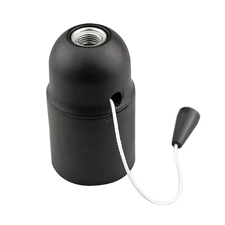 Portalamparas roscado liso con tirador e27 negro