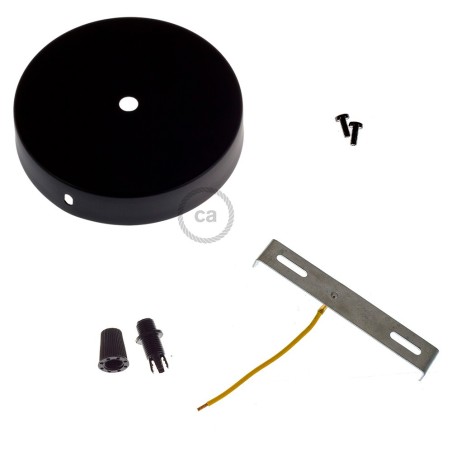 Kit florón metal ø120 x 25 mm, agujero central de 10 mm, con prensaestopa plástico, negro mate