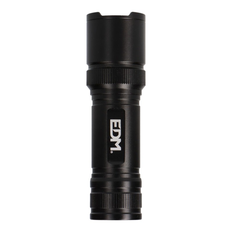 Linterna led táctica black grip 150 lm con zoom, 3 x aaa (incluidas), aluminio
