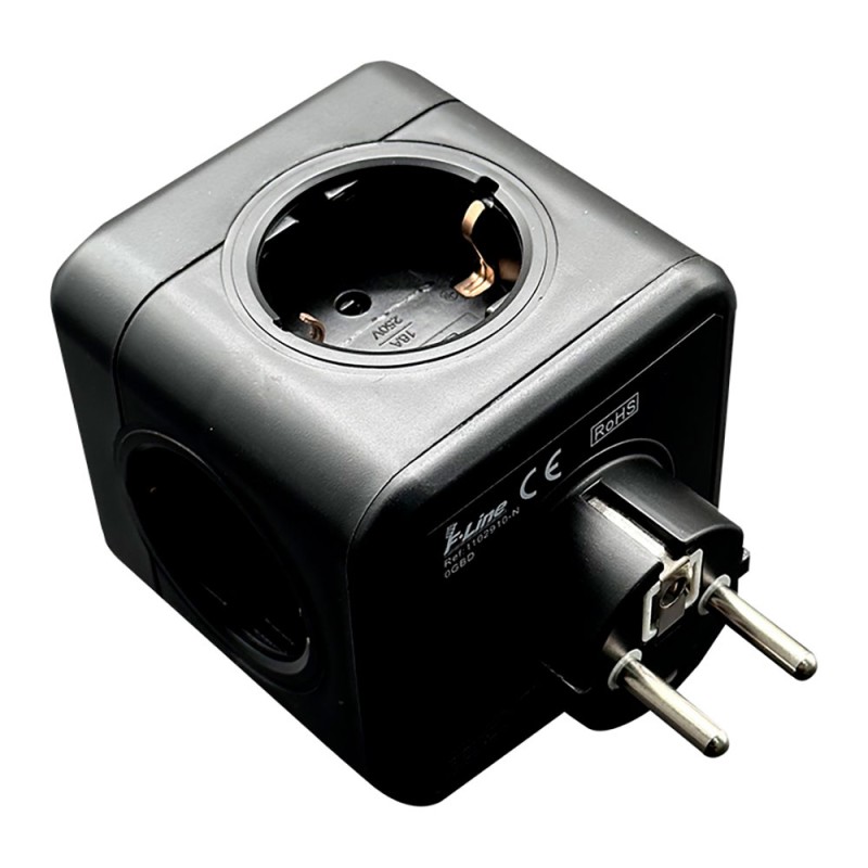 Clavija modular 5 tomas schuko 2p+t 16 a 3680 w 250 v~ negra compatible con ref 40292, 40293