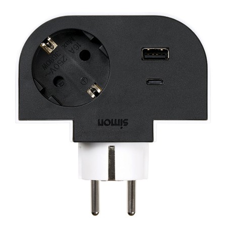 Adaptador giratorio schuko 1 toma + usb a+c 30 w 16 a 250 v~