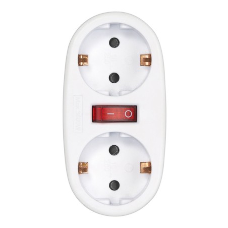 Adaptador 2 tomas schuko frontal con interruptor, 16 a 250 v~, blanco