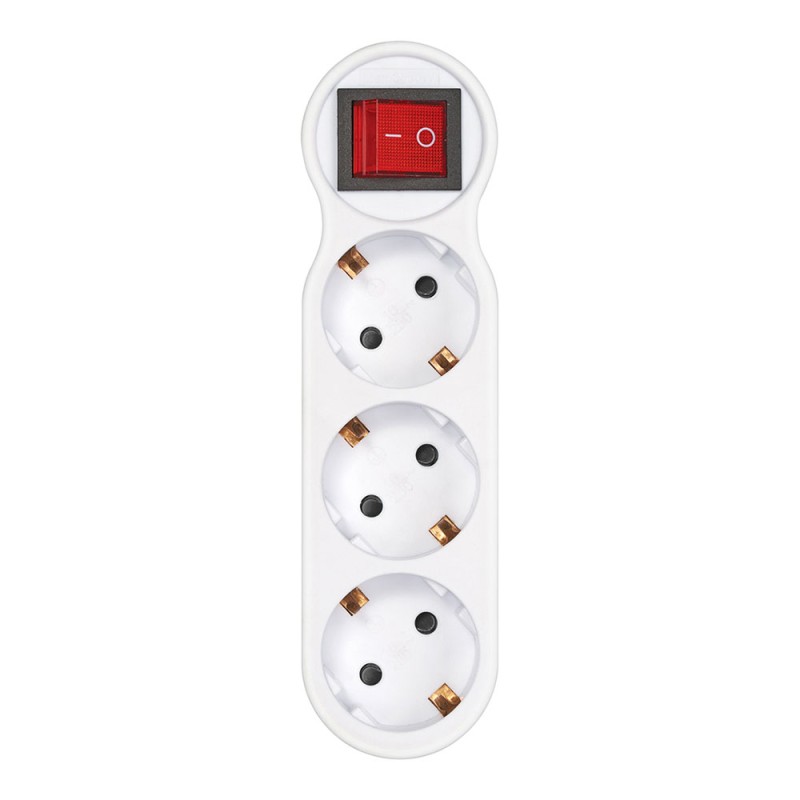 Adaptador 3 tomas schuko frontal con interruptor, 16 a 250 v~, blanco