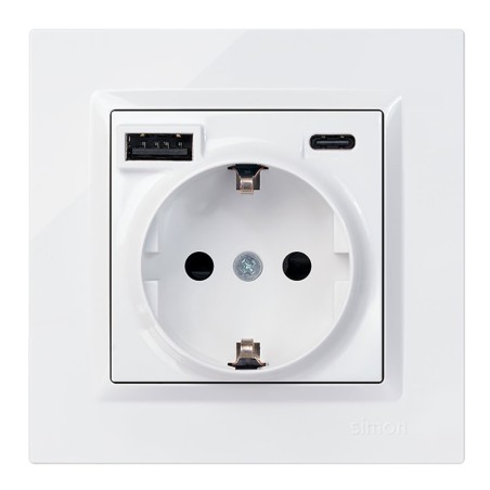 Base enchufe schuko + usb a + c 10,5 w 16 a 250 v~, simon 10, blanco