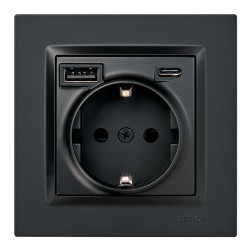 Base enchufe schuko + usb a + c 10,5 w 16 a 250 v~, simon 10, negro