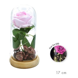 Rosa rosa eterna artificial led cúpula cristal 17 cm