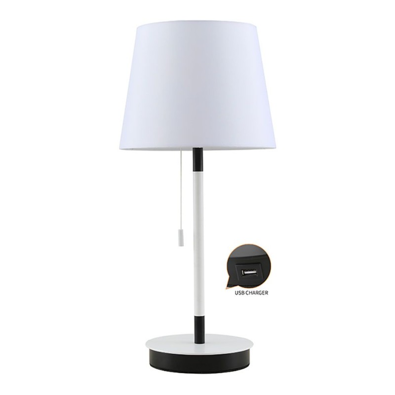 Lámpara de mesa, e27, blanca/negra, con cargador usb, ø235 x 505 mm