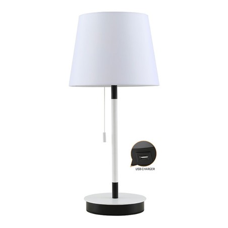 Lámpara de mesa, e27, blanca/negra, con cargador usb, ø235 x 505 mm