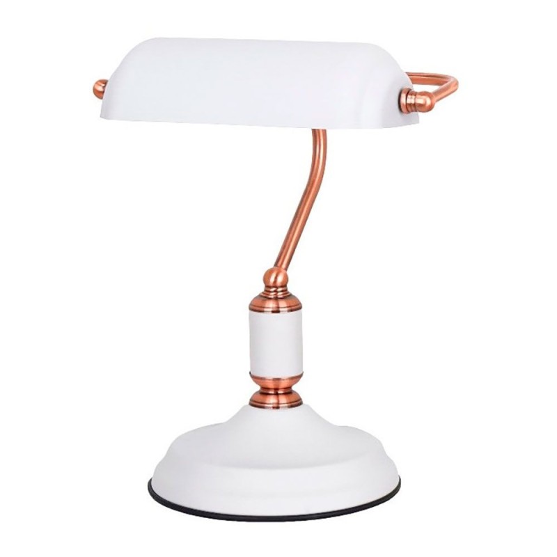 Lámpara de mesa, e27, tipo banquero, blanca+cobre base ø185 mm 260 x 195 x 345 mm
