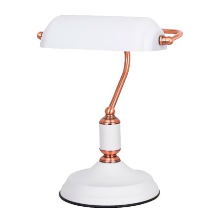 Lámpara de mesa, e27, tipo banquero, blanca+cobre base ø185 mm 260 x 195 x 345 mm