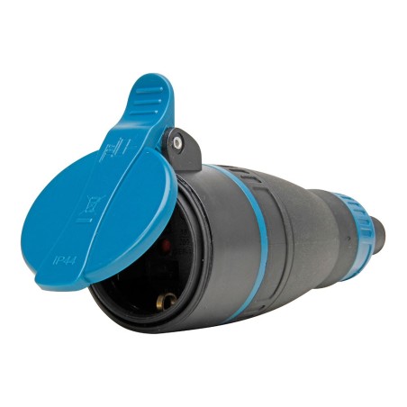 Base móvil bipolar con t/t y tapa azul 16a 250 v, ip44, negra, máx. 3 x 1,5 mm