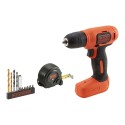 Kit taladro atornillador ultracompacto, recargable 7,2 v, ø10 mm con 11 accesorios