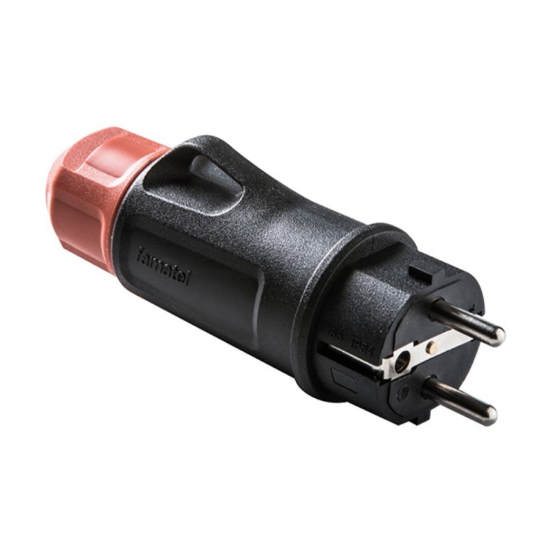 Clavija schuko 2p+t 16a 250 v, ip54, negra, máx. 1,5 x 2,5 mm.