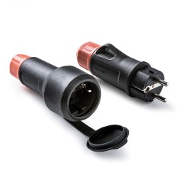 Base móvil con tapa de goma y clavija schuko 2p+t 16a 250 v, ip54, negra, máx. 1,5 x 2,5 mm