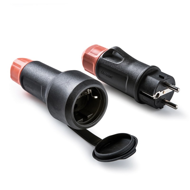 Base móvil con tapa de goma y clavija schuko 2p+t 16a 250 v, ip54, negra, máx. 1,5 x 2,5 mm