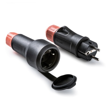 Base móvil con tapa de goma y clavija schuko 2p+t 16a 250 v, ip54, negra, máx. 1,5 x 2,5 mm